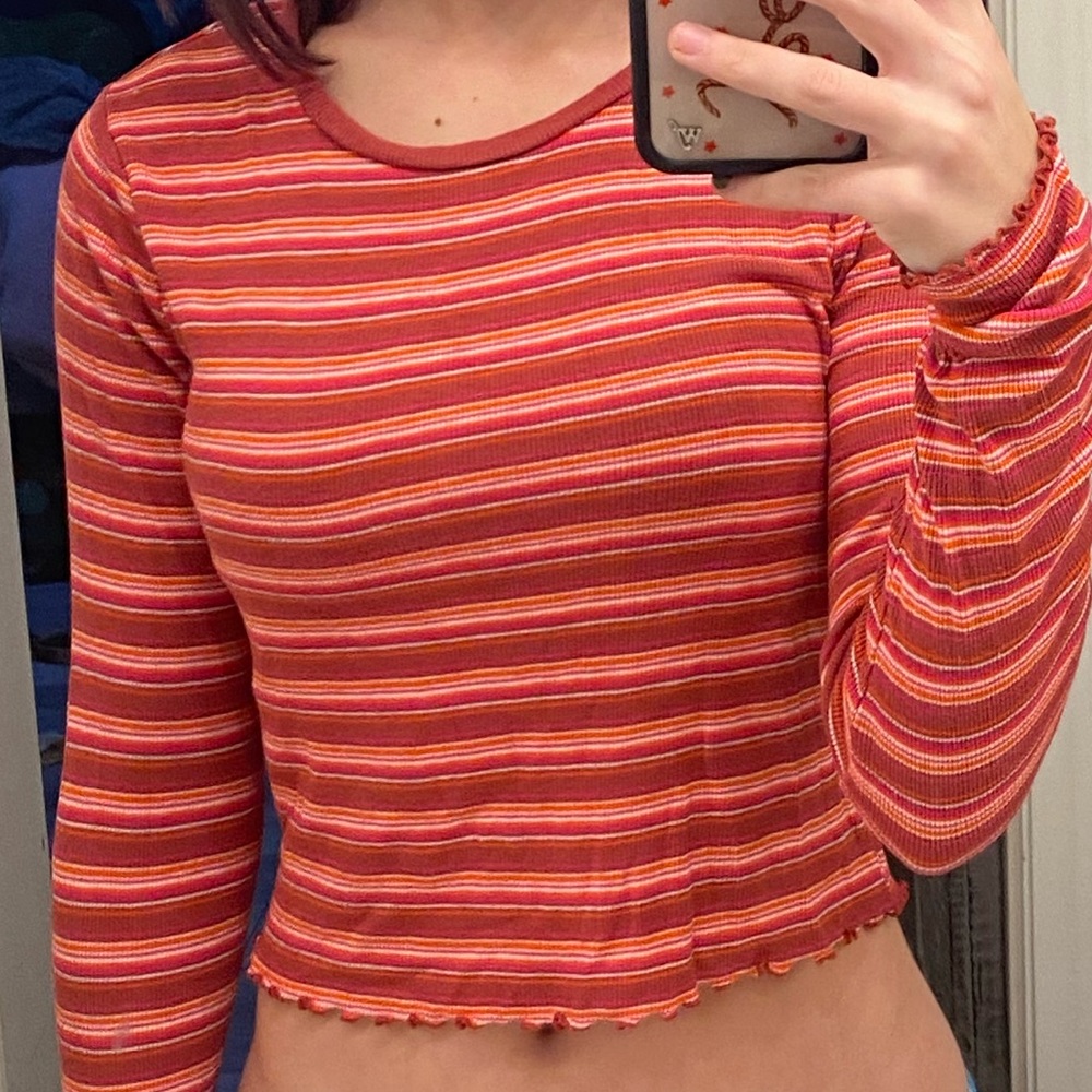 70’s red and orange striped shirt💛❤️🧡